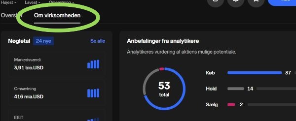 Billedet viser hvordan du finder analytikeranbefalinger på Nordnet.
